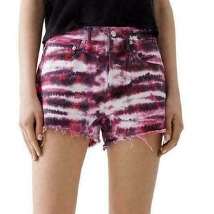 AGOLDE Parker Shorts Black Pink Tie Dye Button Fly Fringe Wmn's Size 27 High